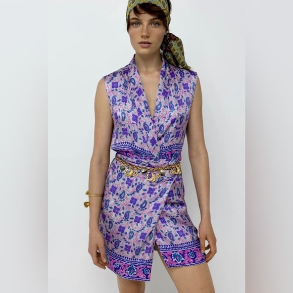 ZARA PRINTED WRAP DRESS PINK - Picture 6 of 14